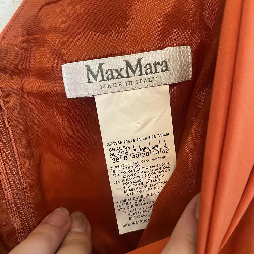 MAX MARA orange tie waist V-neck pleated dress sz 8 - Picture 3 of 8